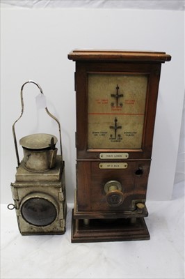 Lot 1906 - Vintage railway lamp and a wooden-cased railway signal box