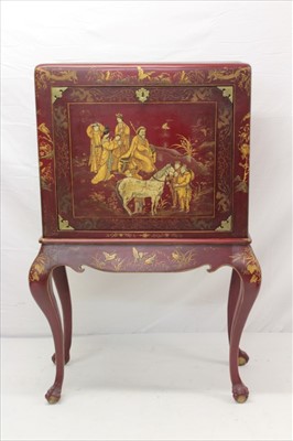 Lot 1299 - 1920s Chinoiserie secretaire cabinet on stand