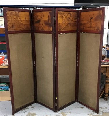 Lot 926 - 1930's four fold dressing screen with polka dot decoration depicting a Dutch landscape