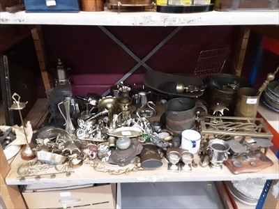 Lot 509 - Selection of mixed ornamental and functional brass and metal ware, including stair clips