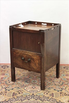 Lot 1293 - George III mahogany bedside table with tambour slide