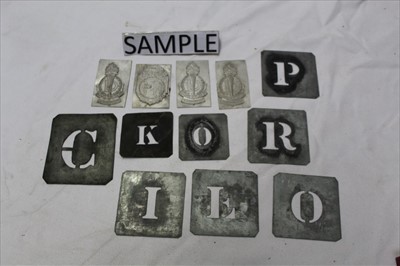 Lot 1874 - Collection metal printing plaques, letter stencils and numbers