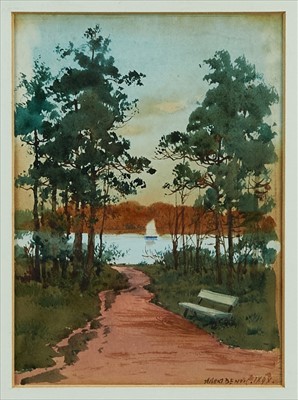 Lot 1005 - Albert Benois (Russian 1852-1936) watercolour - river landscape, believed to be Finland, signed, in glazed frame