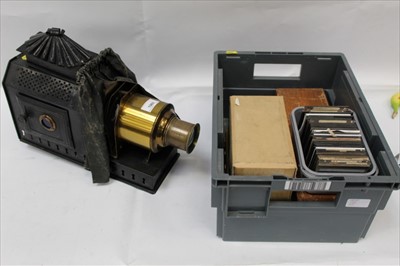 Lot 1960 - Antique magic lantern with a collection of glass lantern slides