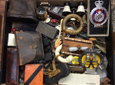 Lot 493 - Group miscellaneous items including AA car badges, opera glasses, badges, metal ware etc