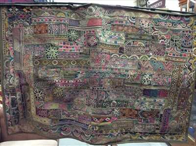 Lot 492 - Indian embroidered multi coloured wall hanging, approximately 44cm x 65cm