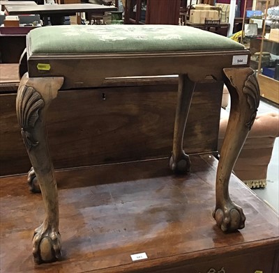 Lot 944 - Georgian style walnut stool on cabriole legs with claw and ball feet