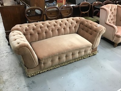 Lot 946 - Late Victorian beige buttoned back two seater chesterfield with drop ends