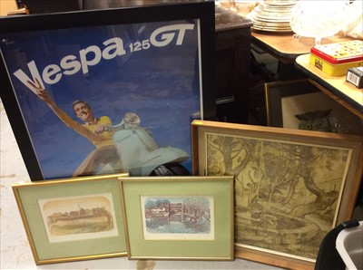Lot 418 - Two Glyn Thomas prints, Vespa framed poster, Van Gough print and group of other pictures