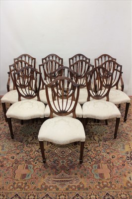 Lot 1323 - Set of twelve Hepplewhite style mahogany dining chairs