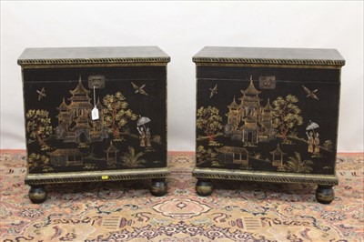 Lot 1321 - Pair of OKA storage boxes with chinoiserie ornament