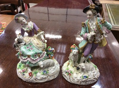 Lot 20 - Pair of Sitzendorf porcelain figures and four others