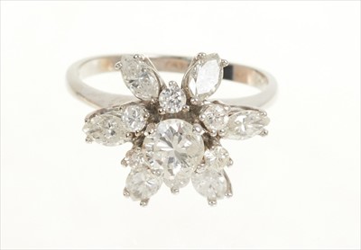 Lot 470 - 14ct white gold and diamond cluster ring, estimated total diamond weight approximately 2cts