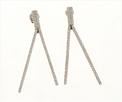 Lot 472 - Pair Art Deco style diamond pendant earrings, 18ct white goldsetting, approximately 1.00ct