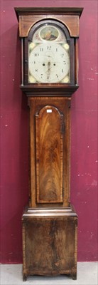 Lot 617 - George III mahogany longcase clock with arched enamel dial