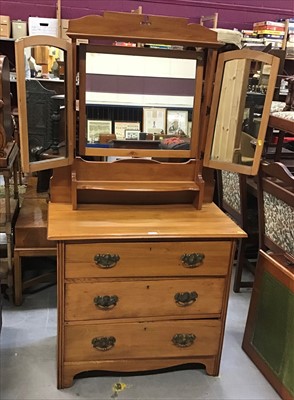 Lot 935 - Edwardian satin walnut dressing chest with mirrored back and three drawers below on bracket feet