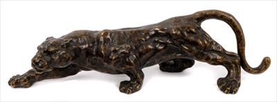 Lot 800 - 20th century bronze sculpture of a prowling panther, unsigned, 62cm long x 17cm