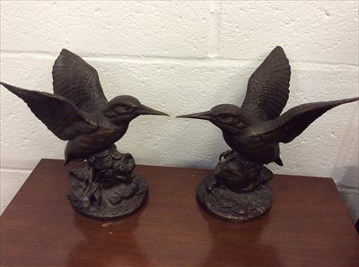 Lot 17 - Pair of bronze figures of kingfishers
