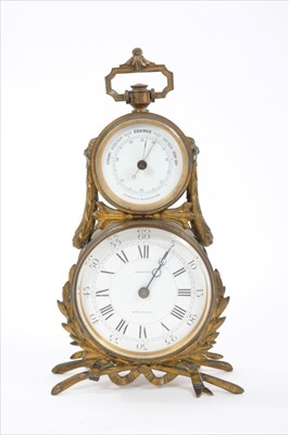 Lot 616 - Victorian combination mantel clock/barometer, in gilt brass case