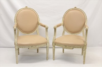 Lot 1327 - Good quality pair of cream painted French open armchairs