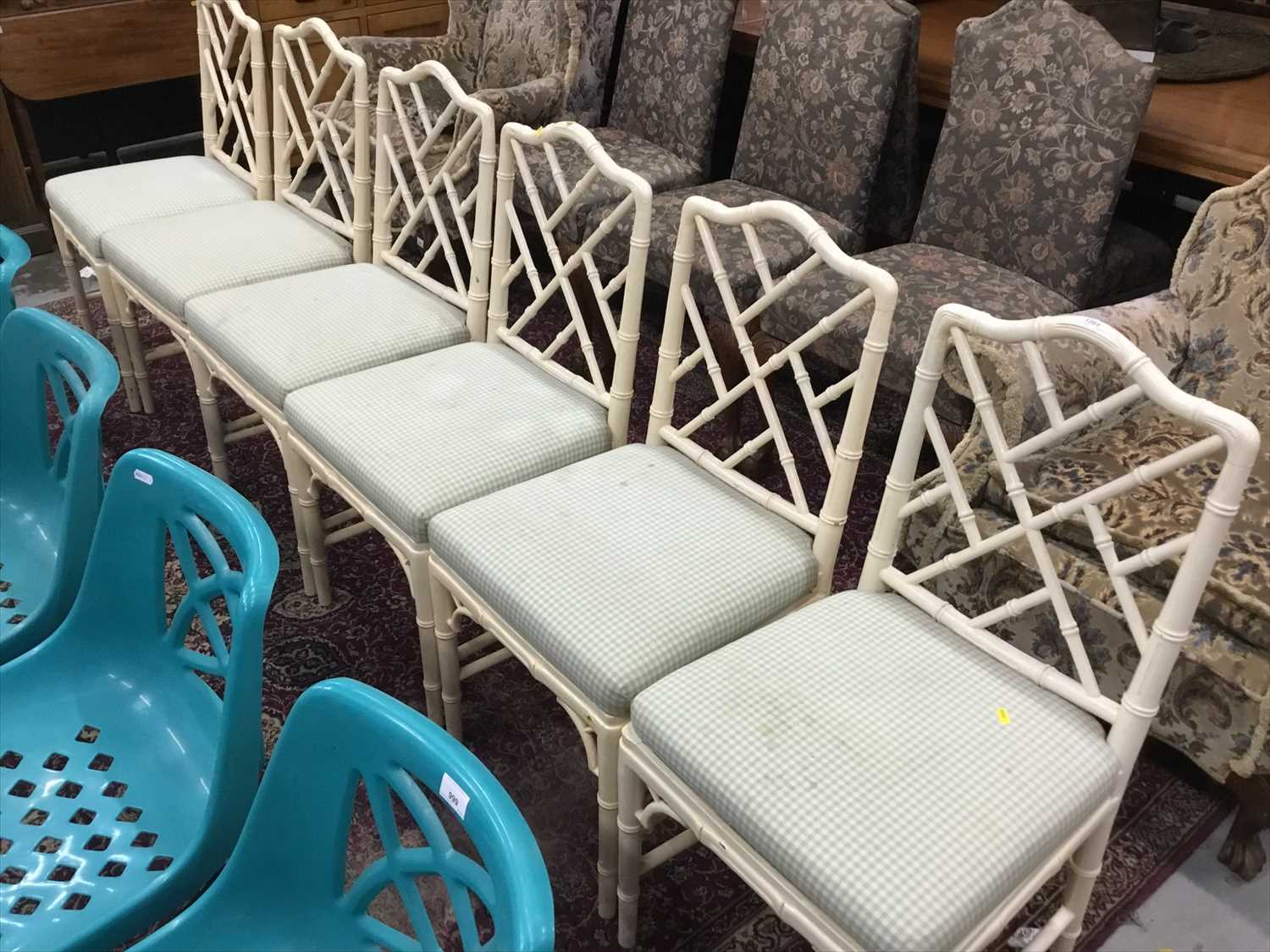 Lot 1074 - Set of six Regency style lattice back