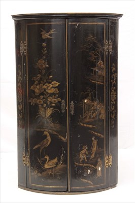 Lot 1354 - 18th century black lacquered bowfront corner cupboard