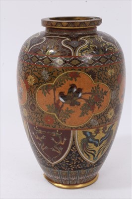 Lot 667 - Good quality late 19th century Japanese cloisonné vase finely decorated with birds and flora 15.4cm
