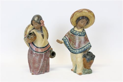 Lot 2185 - Two Lladro Gres figures - Mexican boy and girl...