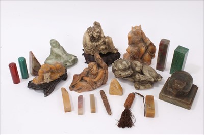 Lot 671 - Collection Chinese carved soapstone ornaments and scholars objects including seals (18)