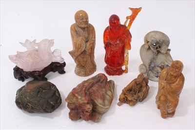 Lot 672 - Collection of Chinese carved soapstone and other ornaments (8)