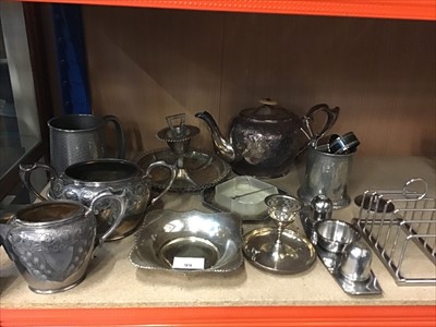 Lot 99 - Silver plated tea set and sundry plate