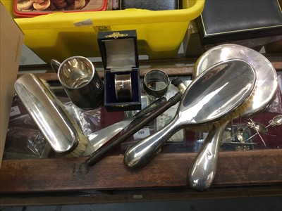 Lot 703 - Silver dressing table pieces, silver christening mug and other similar pieces