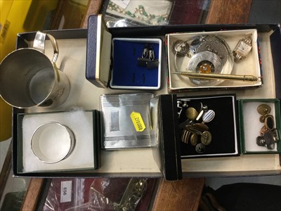 Lot 708 - Silver napkin ring, silver bangle, silver cufflinks and sundries