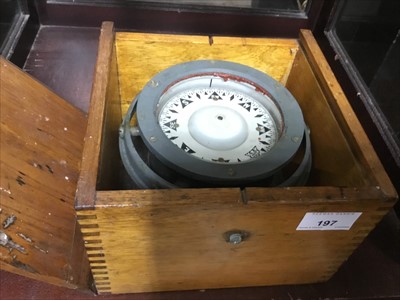 Lot 197 - Marine compass in gimbals and teak box