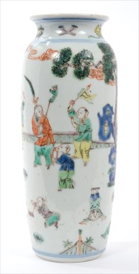 Lot 90 - Chinese Wucai sleeve vase, transitional style and possibly of the period
