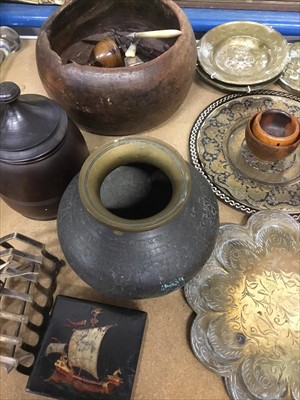Lot 200 - Small group of antique brass and treen