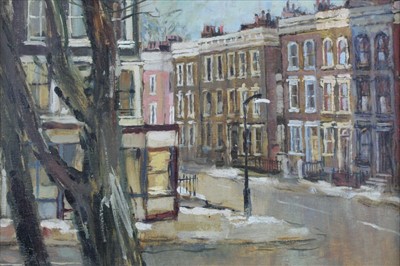 Lot 972 - Chas Bannerman (1912-1993) oil on board - winter street, signed, framed