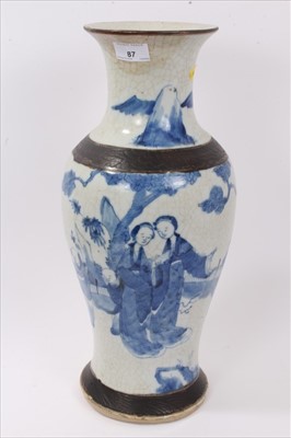 Lot 87 - Large late 19th century Chinese blue and white crackle glaze baluster vase