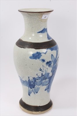 Lot 87 - Large late 19th century Chinese blue and white crackle glaze baluster vase