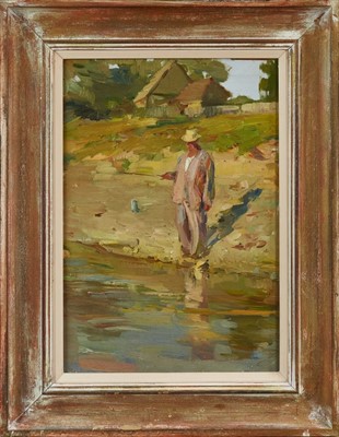 Lot 954 - Russian School, 20th century, oil on canvas fisherman, unsigned