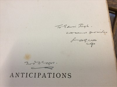 Lot 1260 - H G Wells, Anticipations 1902 first edition signed by the author