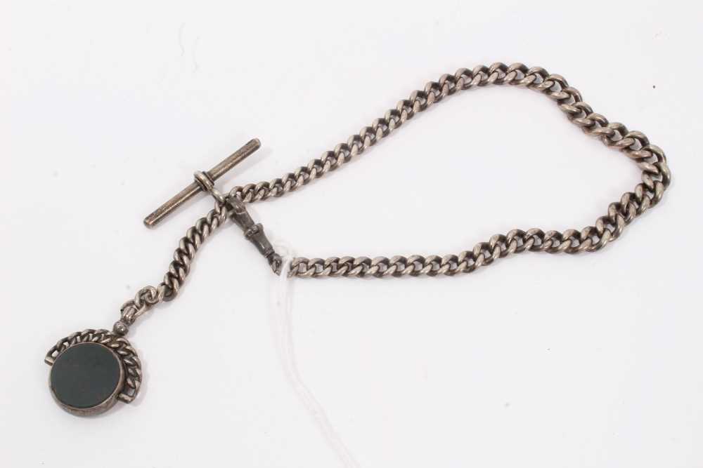Lot 21 - Silver Albert chain with bloodstone fob
