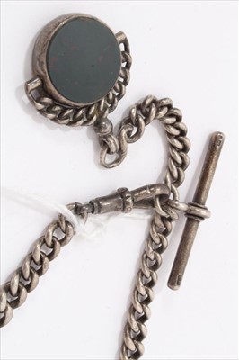 Lot 21 - Silver Albert chain with bloodstone fob