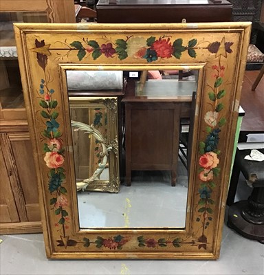 Lot 976 - Large wall mirror with painted floral decoration