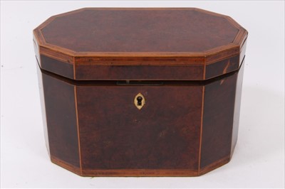 Lot 780 - George III yew and tulip-wood crossbanded tea caddy