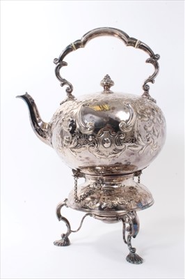 Lot 324 - Victorian silver plated kettle on stand by Martin Hall & Co