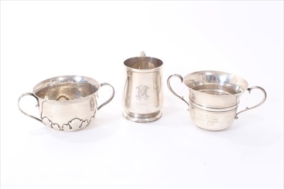 Lot 242 - Edwardian silver two handled cup, together with two other items..