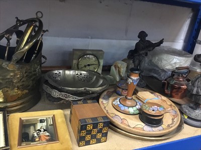 Lot 214 - Miscellaneous items, including metalwares, pair of spelter figures, treen, pair of convex mirrors and other items