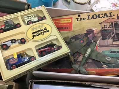 Lot 470 - Train and railway models, track, Matchbox models of yesteryear boxed set, Corgi military air power boxed set and two model planes