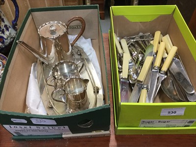 Lot 530 - Group of silver plated cutlery, together with a silver plated coffee set on tray